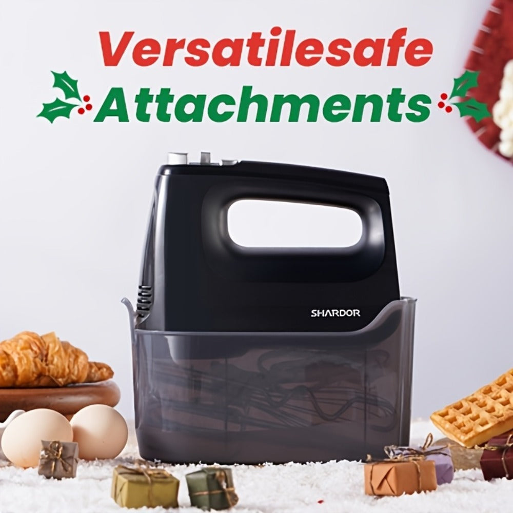 Electric Hand Mixer 250W 6-Speed Turbo - Heavy Duty Motor with 5 Stainless Steel Attachments, Snap-On Storage Case, for Whipping, Mixing Cookies, Cakes & Dough, Black, Blue or Silver