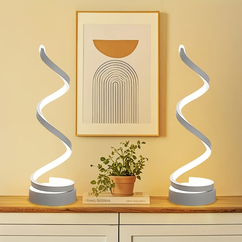 Dimmable Spiral Table Lamp with Touch Control & USB-C Charging Port, 3-Way Brightness Bedside Nightstand Lamp, Modern Minimalist LED Desk Lamp for Bedroom Living Room, Black & White