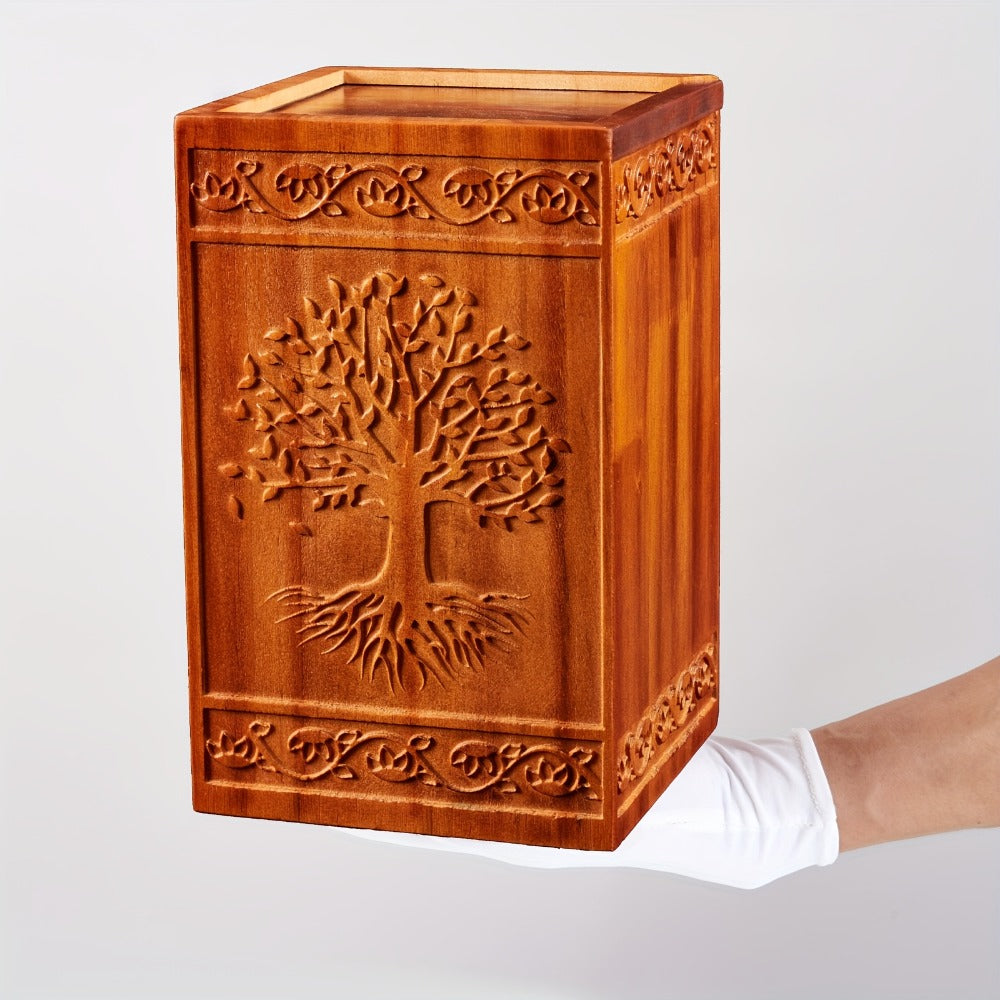 Cremation Urns for Human Ashes Adult ¨C Wood Tree of Life Memorial Urn Box 200 Cu In for Men Women Child Burial Funeral Keepsake Holds Adult Ashes Fits Pets Cat Dog