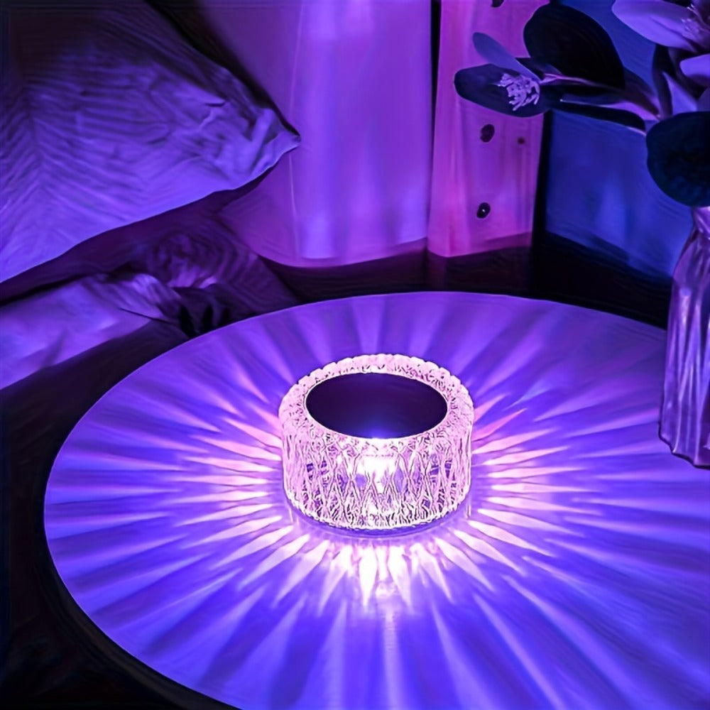 RGB LED Desk Lamp 16 Color Crystal Effect - Portable Battery Powered Night Light with Remote & Touch Control, 3-Level Dimming, Color Changing Mood Light for Bedroom Party Halloween Christmas Holiday Decor