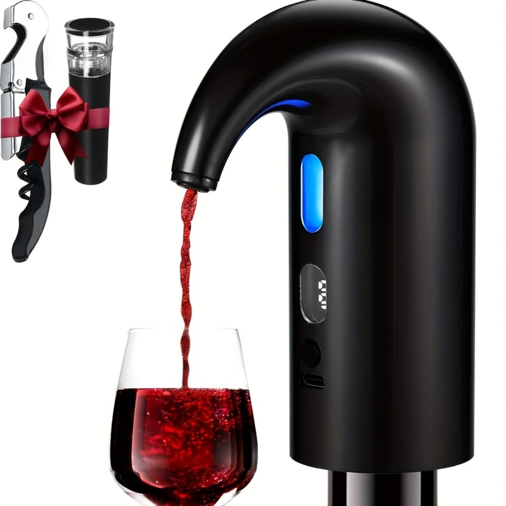 Electric Wine Aerator Decanter Dispenser Set 3-in-1, USB Rechargeable Automatic Wine Pourer with Wine Opener & Stopper, Gift for Wine Lovers