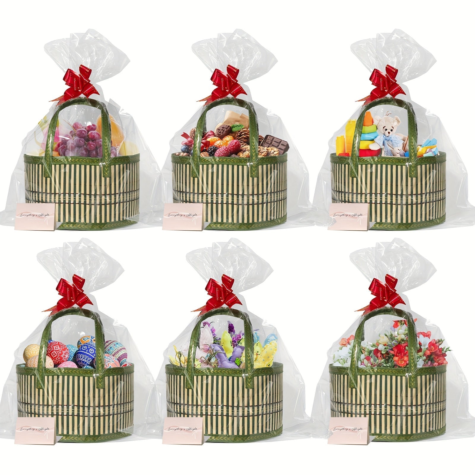 Bamboo Storage Baskets 6-Pack | Gift Wrap Organizer, Easter Egg Basket, Picnic Camping Basket, Craft Sewing Storage, Wedding Favor Box, Flower Girl Basket, Christmas Thanksgiving Holiday Basket Set