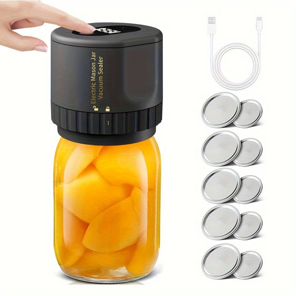 Electric Mason Jar Sealer One-Touch Vacuum Seal - 2025 New Model Automatic Jar Sealer Kit with Wide Mouth & Regular Mouth Lids, Food Storage Vacuum Sealer for Mason Jars, Canning Jar Lid Sealer, Black & White