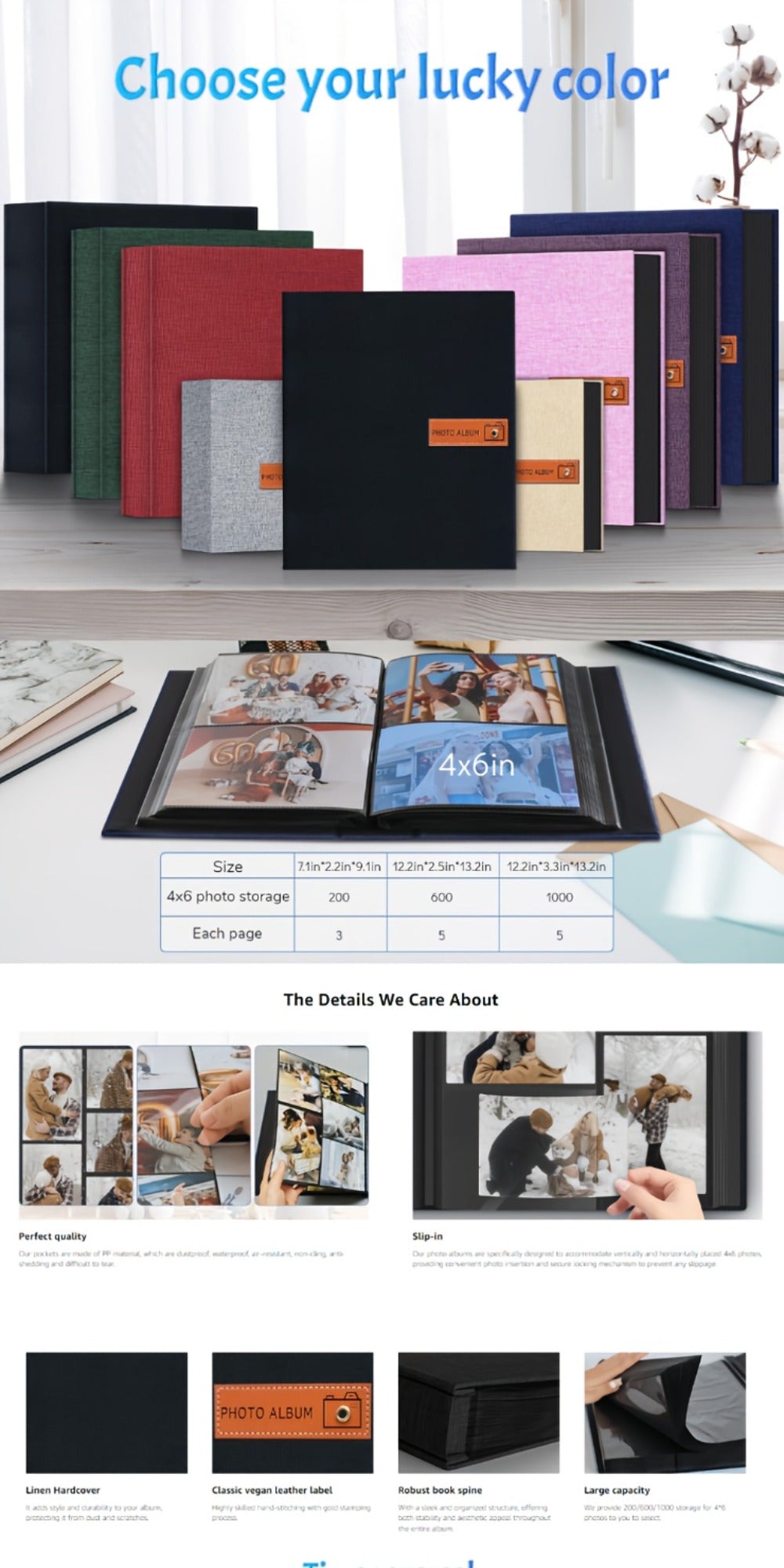 Photo Album 4x6 200 & 1000 Pockets with Label ¨C Linen Hardcover Memory Book for Wedding, Baby, Travel, Anniversary, Birthday & Graduation Gifts