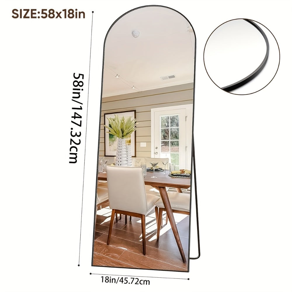 Full Length Mirror Floor Mirror Freestanding 58x18 Inch Arched Full Body Mirror Wall Mounted Leaning Rustproof Stand Mirror for Bedroom Living Room Cloakroom Modern Home Decor Black Gold