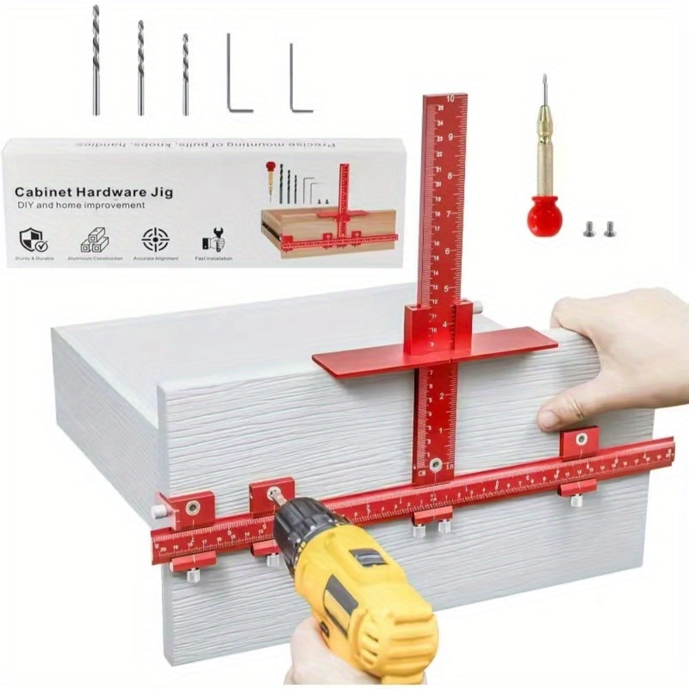Cabinet Hardware Jig Aluminum Alloy Adjustable Drill Guide Template for Cabinet Door Handle Drawer Pull Installation CNC Precision Woodworking Positioning Fixture Tool