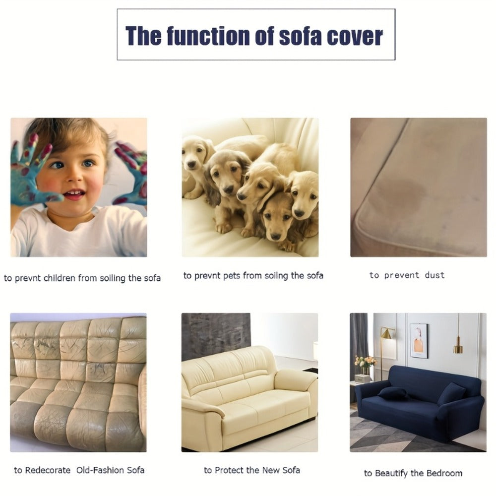 Elastic Anti-Slip Sofa Cover - Stretch Pet Friendly Couch Slipcover with Cat Paw Protection, Easy Care Fabric for Living Room Bedroom Office, 7 Colors 1-4 Seater