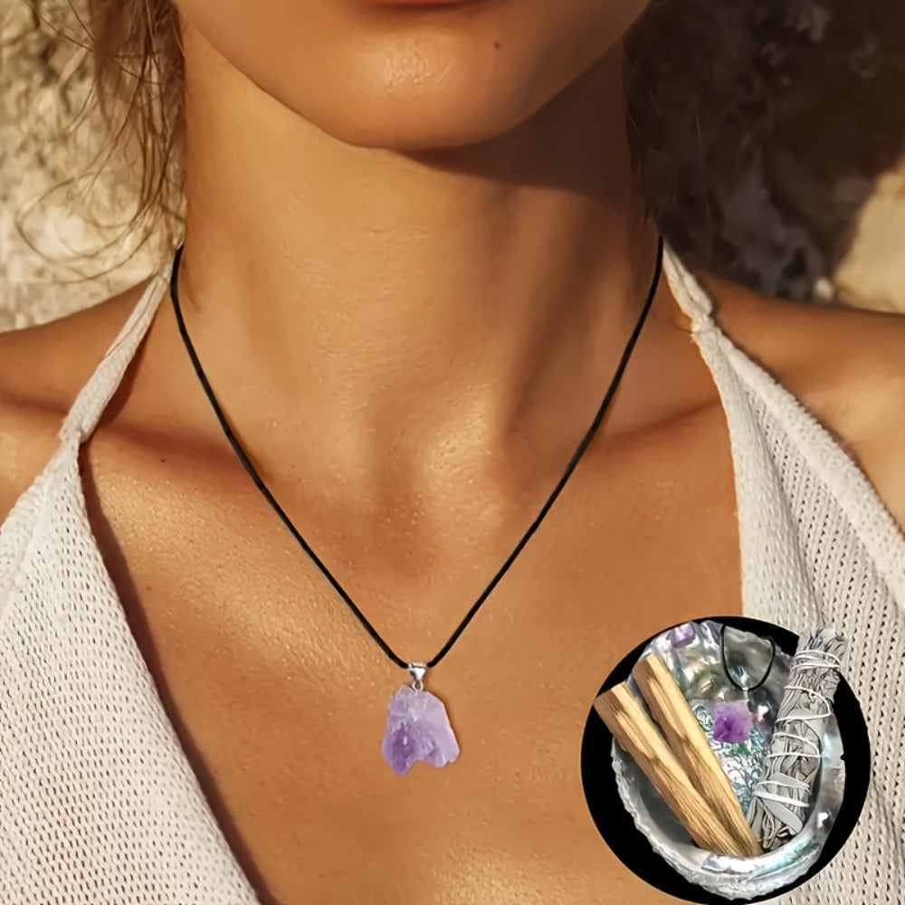 Sage Smudge Kit with Abalone Shell, White Sage Bundle, Holy Wood Palo Santo, Amethyst Crystal Necklace, Home Cleansing Ritual Gift Set