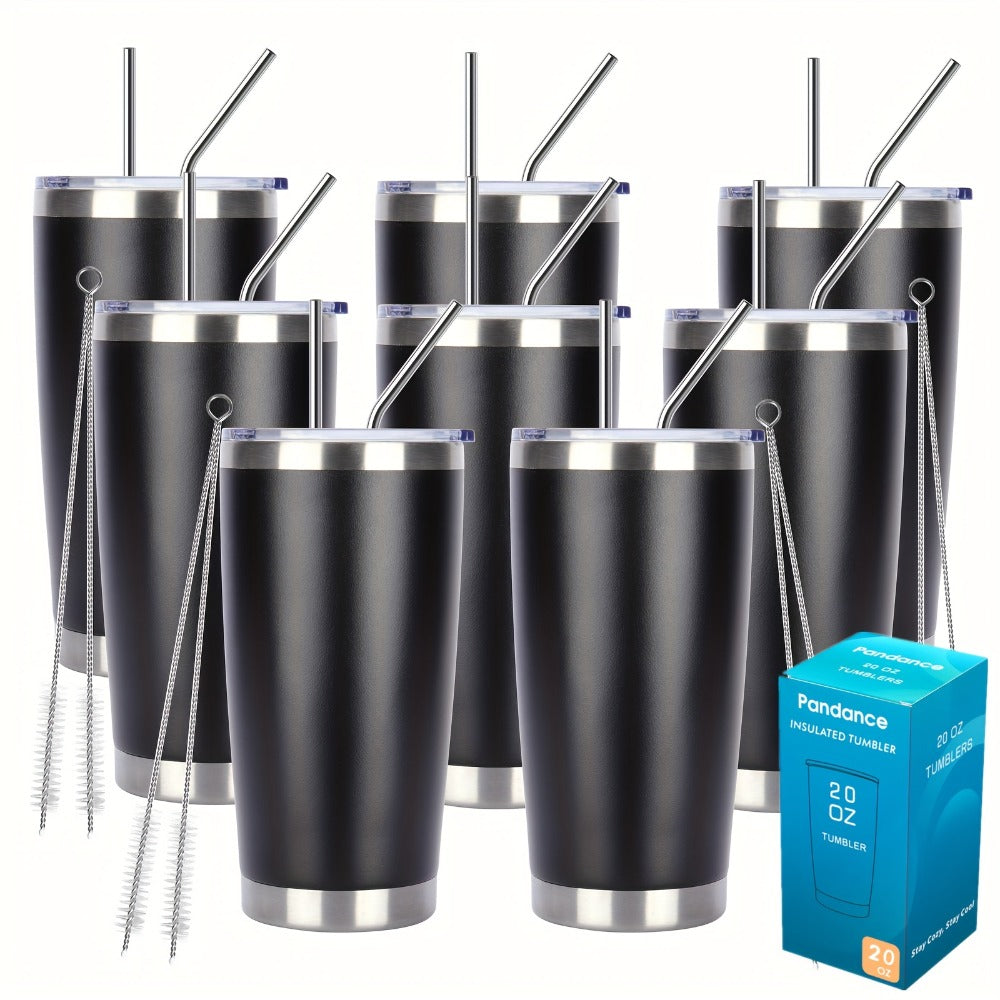 Stainless Steel Insulated Tumblers with Lid and Straw Bulk 20oz 304 Double Wall Vacuum Travel Mug for Hot Iced Coffee Drinks Water Cup Set 8pcs 12pcs 24pcs White Navy Blue Red Silver Black Mix