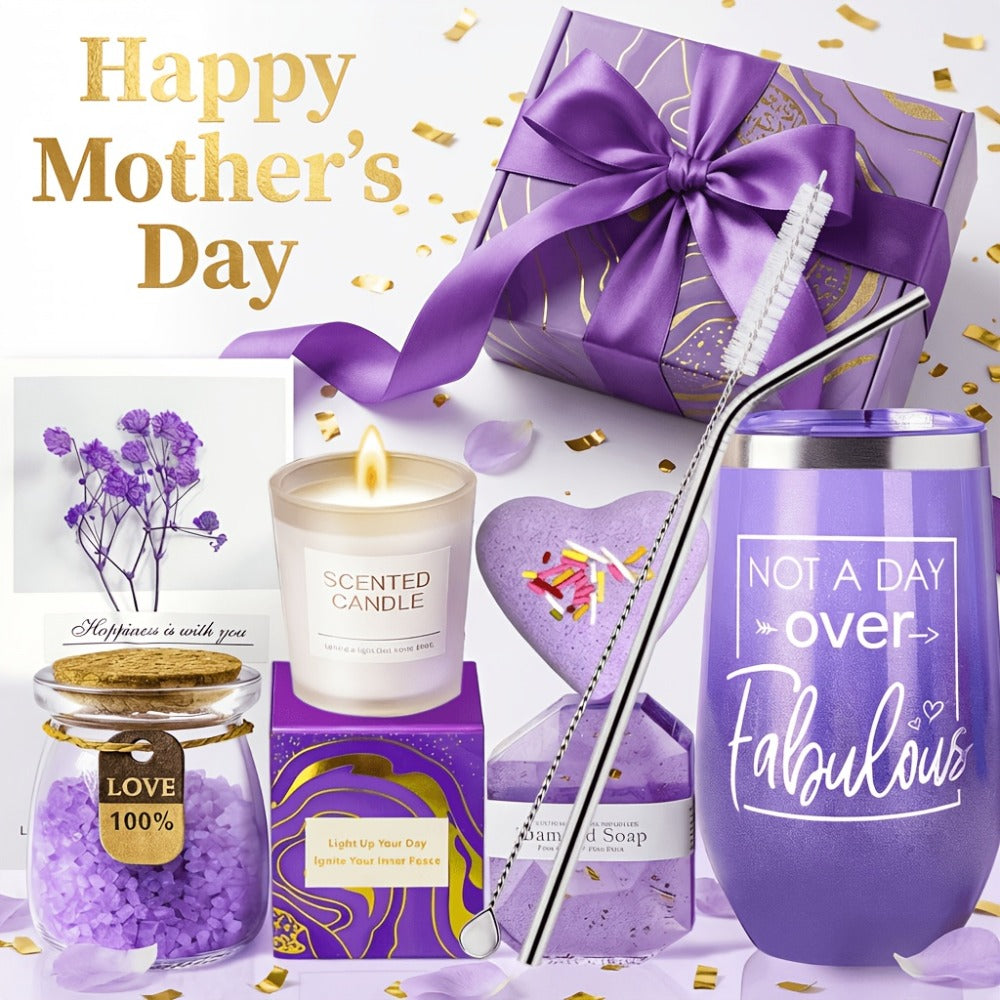 Spa Gift Basket for Women 10 Piece Luxury Self Care Kit with Tumbler Scented Candle Bath Bombs Lavender Birthday Mothers Day Gift for Mom Wife Sister Best Friend