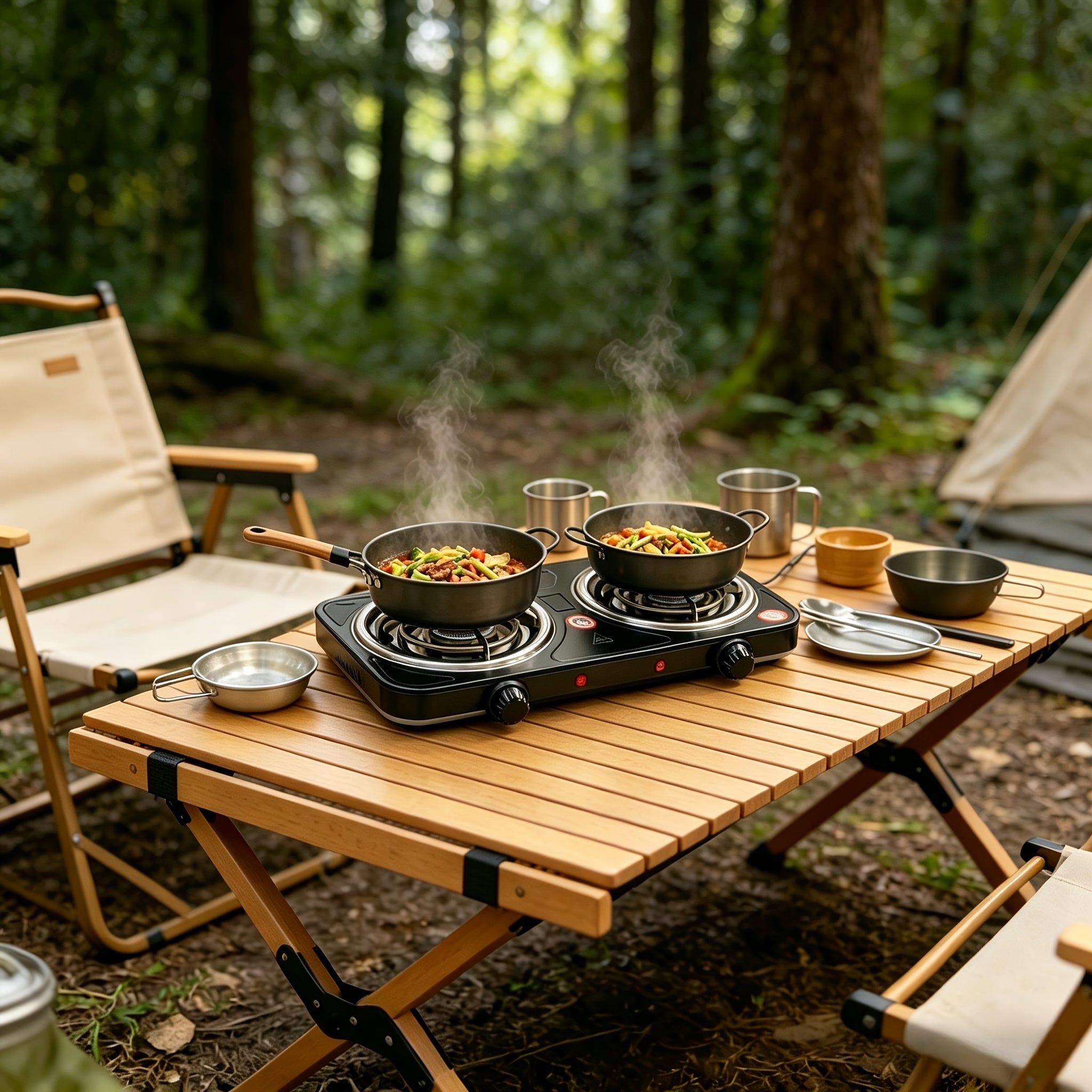 Portable Electric Stove Tabletop Double Burner ¨C Adjustable Rotary Temperature Control, Compact Electric Charcoal Heater for Home, Office, Dorm, Camping, Milk & Coffee Heating, Black