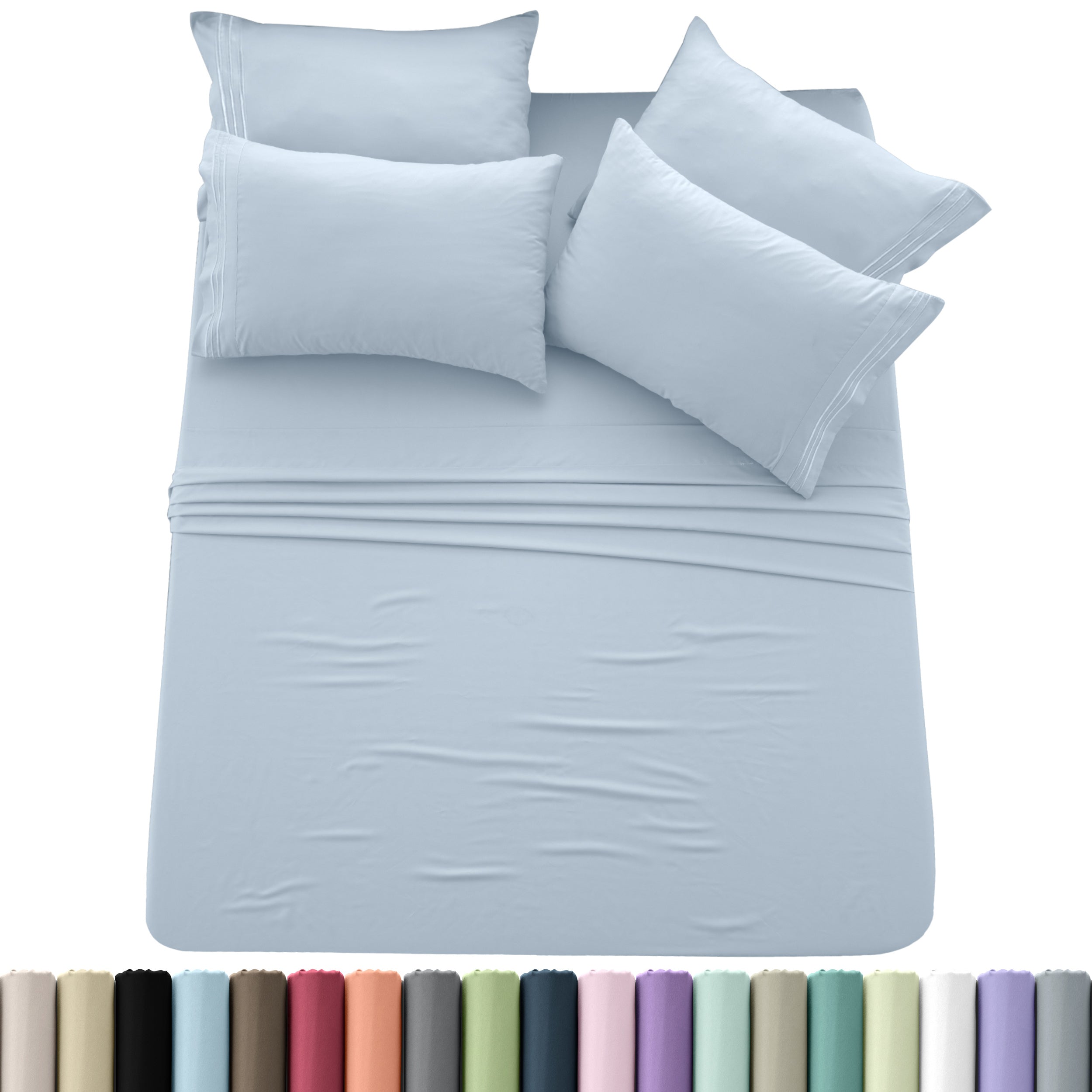 Brushed Microfiber Sheet Set 6pcs ¨C Soft Fade-Resistant Bedding 20 Colors Twin Twin XL Full Queen King Cal King Fitted Flat Pillowcases