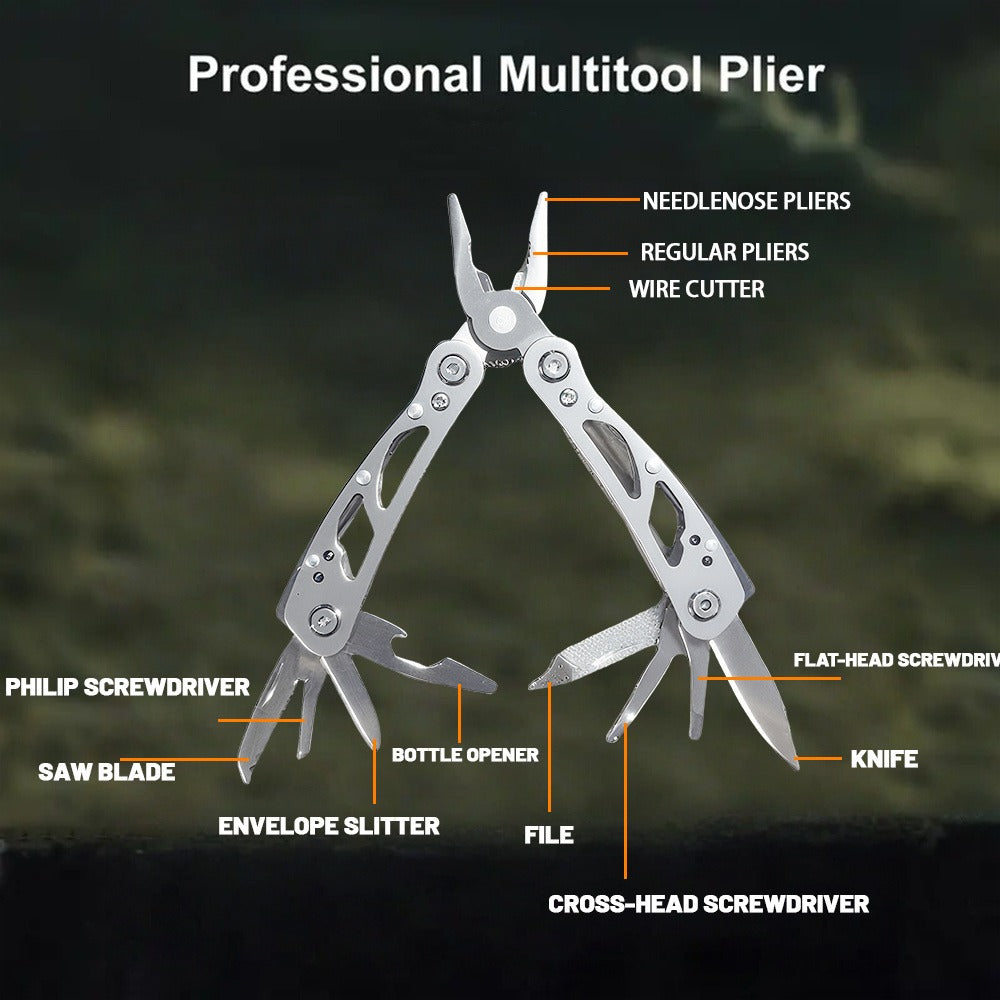 Multitool Pliers Folding Pocket, Carbon Steel Multi-Function Pliers with Wire Cutter Screwdriver & Anti-Slip Handle, Compact Multipurpose Tool for Camping, Fishing, Outdoor Survival & Home Repair