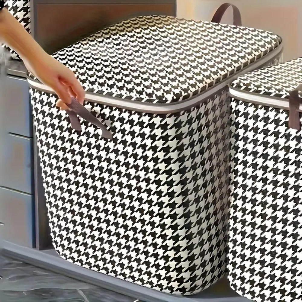 4pcs Large Storage Box Set with Lid & Handle ¨C Black White Checkered, Stackable, Thickened Lining, Double Zipper, Under-Bed & Moving Organizer