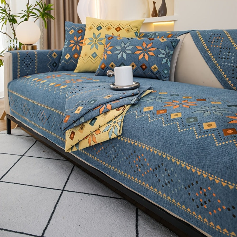 Chenille Sofa Cover Bohemian Style Jacquard Knit Anti-Slip Pet Friendly All Season Sofa Mat Protector - Single 2 3 4 Seater Armrest Backrest Pillow Case Grey White Yellow
