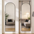 Full Length Mirror 47x14 ¨C Over the Door or Wall Mounted Hanging Mirror, Aluminum Alloy Frame, Full Body Dressing Mirror for Bedroom, Living Room & Entryway, Arched & Rectangular, Black & Gold