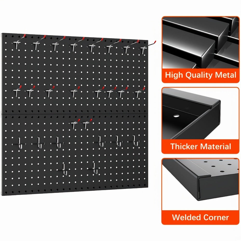 Pegboard Wall Organizer with Metal Hooks - Heavy Duty Garage Tool Storage Board for Workshop Warehouse Wall Mount - Space Saving Tool Rack System for Garage Organization