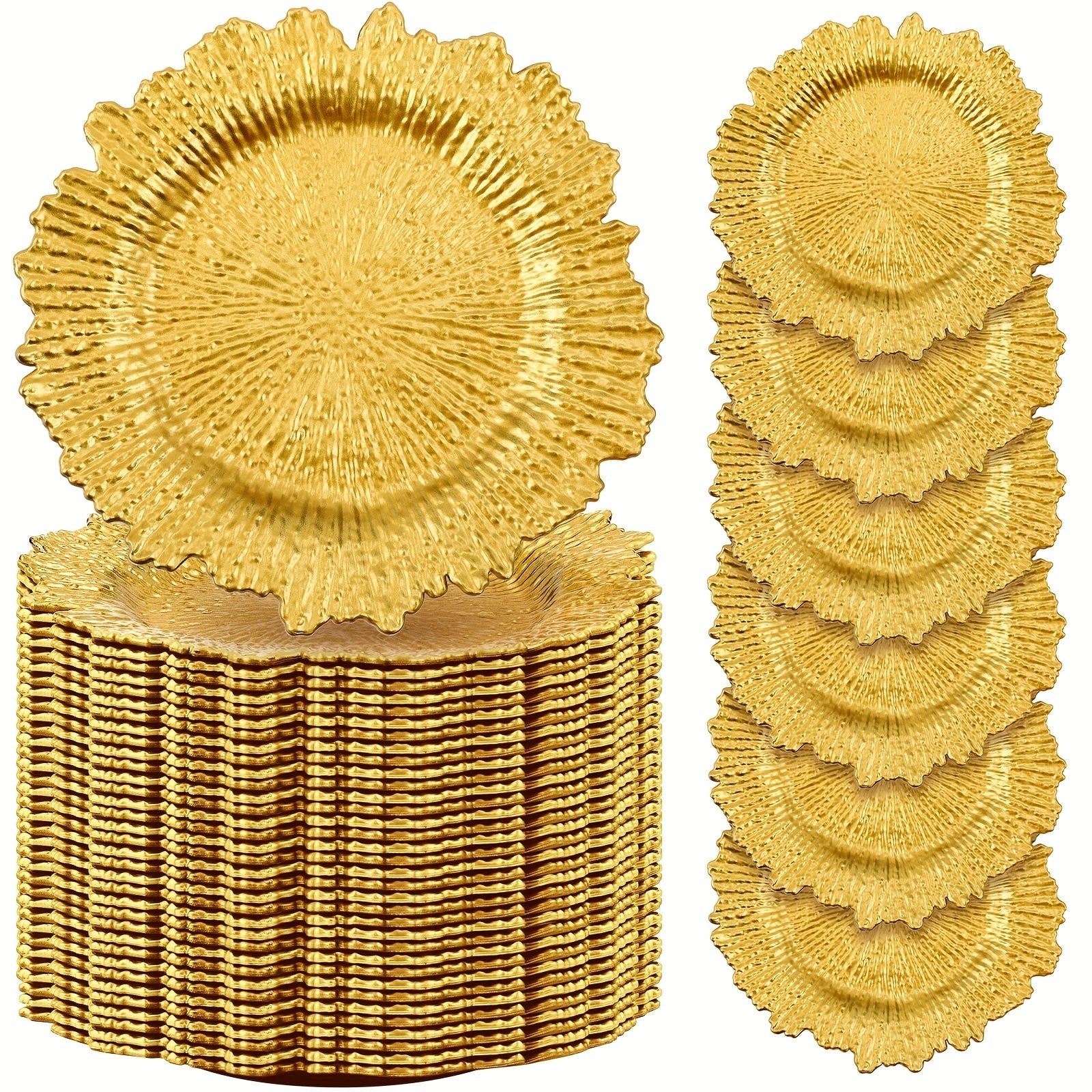 Wedding Plates 100pcs | 13 Inch Plastic Floral Decorative Plates with Metallic Ruffled Rim | Bulk Party Plates for Wedding, Holiday & Event Supplies