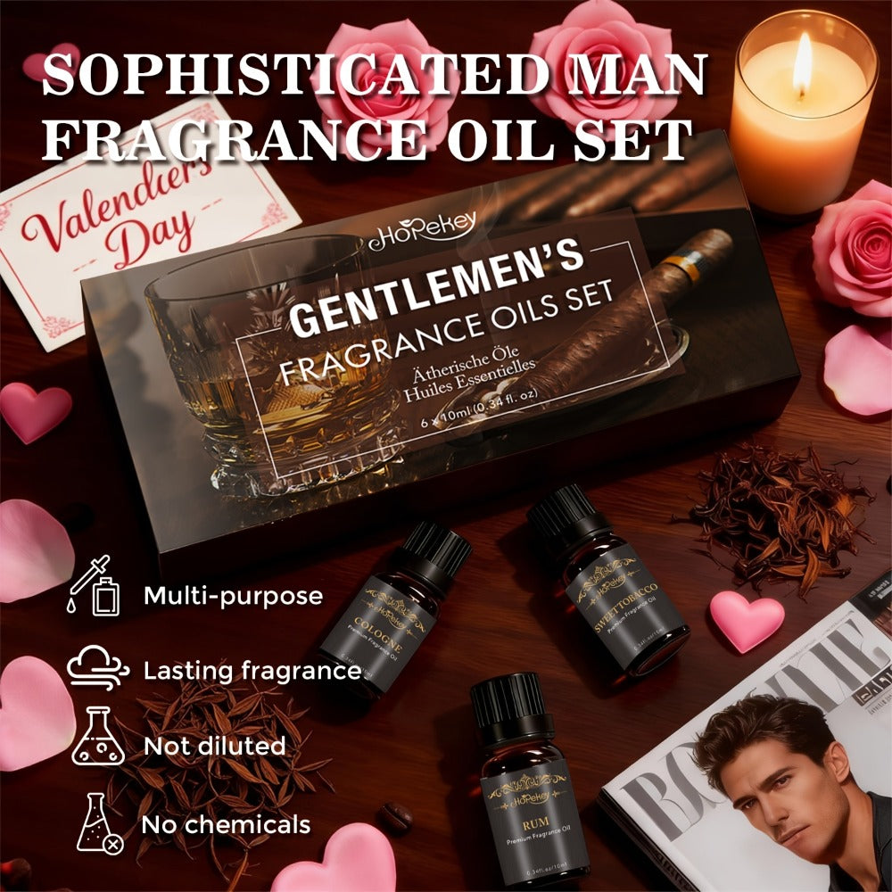 Essential Oil Set for Men 6 Pack 0.34oz Each Aromatherapy Oils for Diffuser Humidifier Skin Massage Valentines Day Gift Mature Masculine Scents