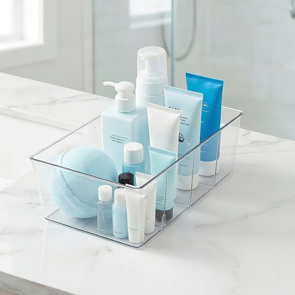 Pantry Organizer Bins 8 Pack Clear Plastic Food Storage Bins with Removable Dividers 4 Compartments for Kitchen Cabinet, Fridge & Countertop ¨C Snack, Spice & Packet Organizer