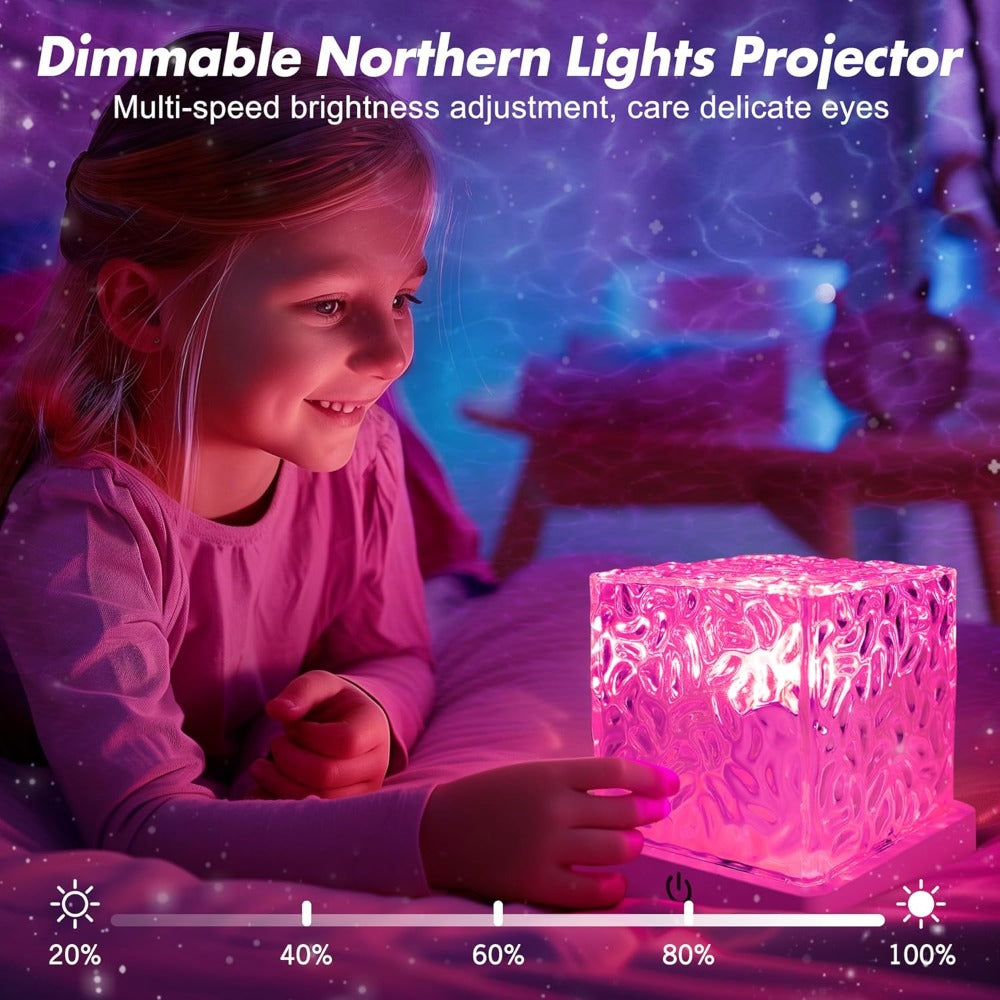 RGB Night Light Rechargeable 16-Color Ocean Wave Projection Lamp - Rotating Flame Water Ripple Remote Dimming for Bedroom Bar Restaurant Display Cabinet Decor