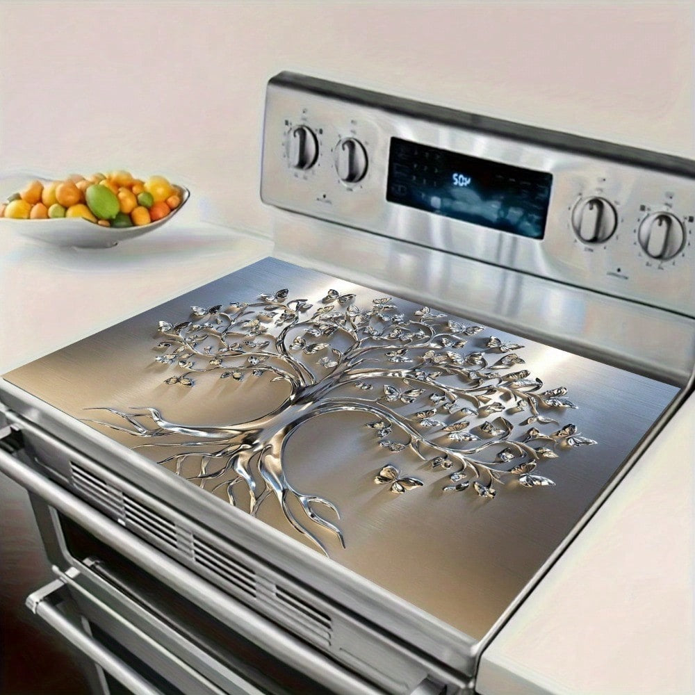 Stove Top Cover Mat Classic Tree Design | Heat-Resistant Decorative Stove Protector Pad with Branches & Leaves | Non-Stick Kitchen Cooktop Cover for Gas Stove Induction Oven