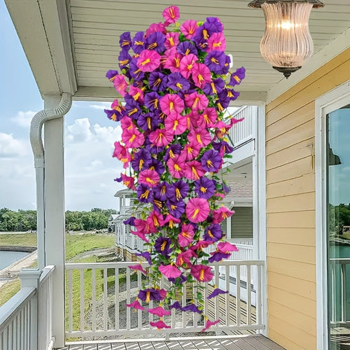 Artificial Flowers Outdoor UV Resistant 4 Bundles Hanging Morning Glory Fake Flowers for Porch Window Box Garden Home Decor Thanksgiving Christmas