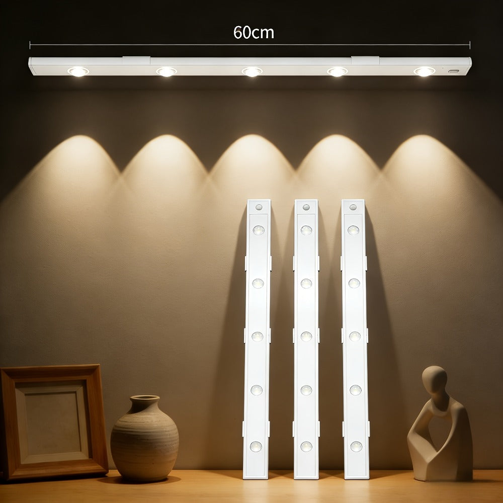 Motion Sensor LED Cabinet Light USB Rechargeable Dimmable Night Light Gesture Control 3 Modes Wireless Under Cabinet Lighting for Kitchen Bedroom Stairs Closet Reading Bedside 2pcs 3pcs