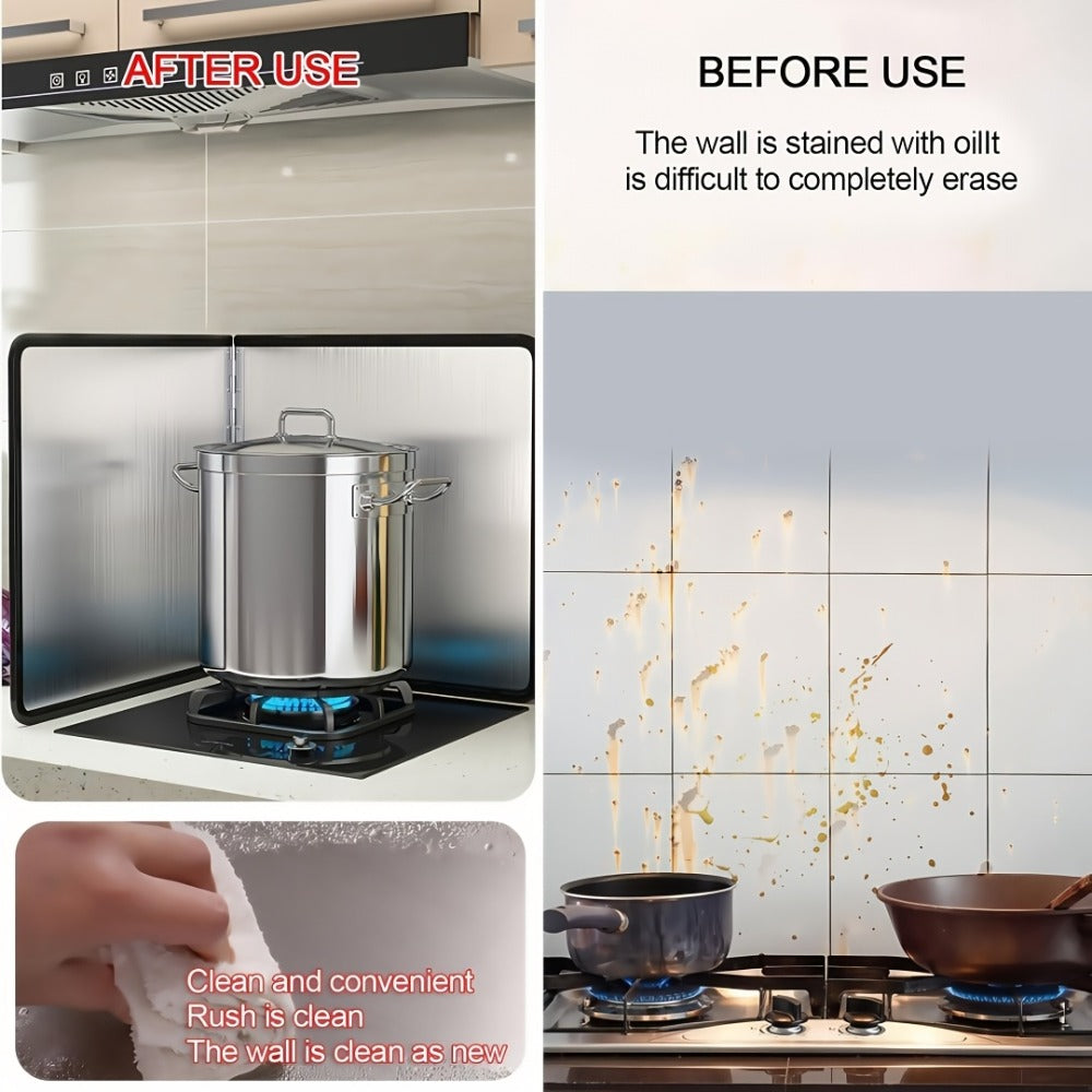 Stainless Steel Splatter Screen 4-Sided Foldable Stovetop Grease Guard - 31.5¡± Oil Splash Shield for Frying Pan, Gas Range & Induction Cooktop, Heat Resistant Nonstick Kitchen Backsplash Protector