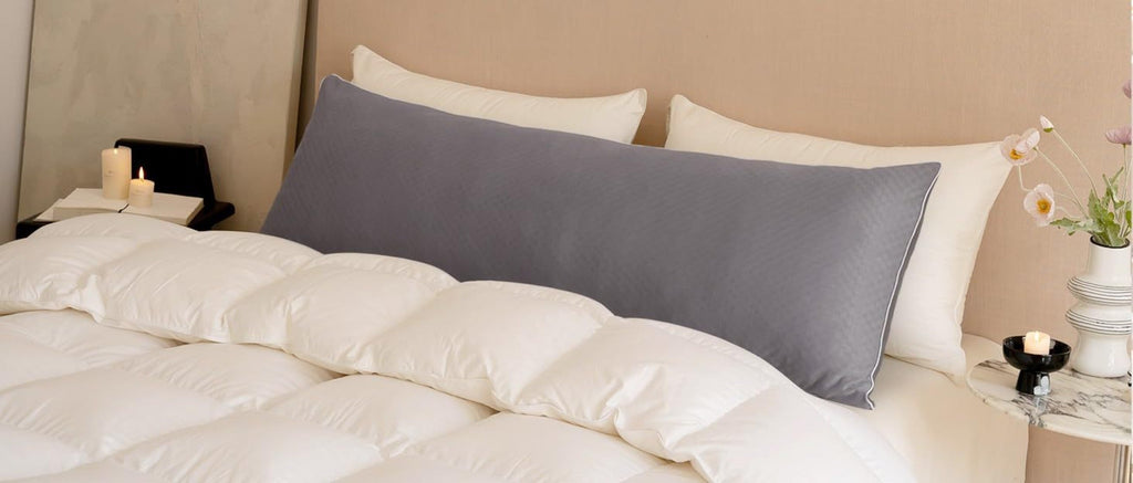 Body Pillow for Adults Full Body Support - Memory Foam Shredded Fill, Washable Pillowcase, 20x54 Inch, White & Grey