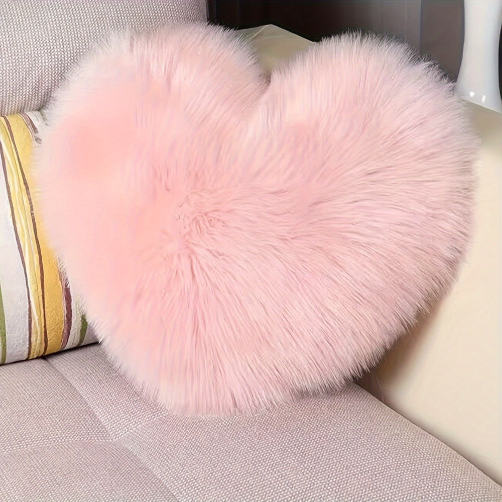 Heart Shaped Plush Pillow Cover Faux Wool Fluffy Cushion Cover for Sofa Bed Chair Car - Valentine's Day Decor Throw Pillowcase 17¡± Soft Decorative Pillow Case, Red & Pink, Insert Not Included