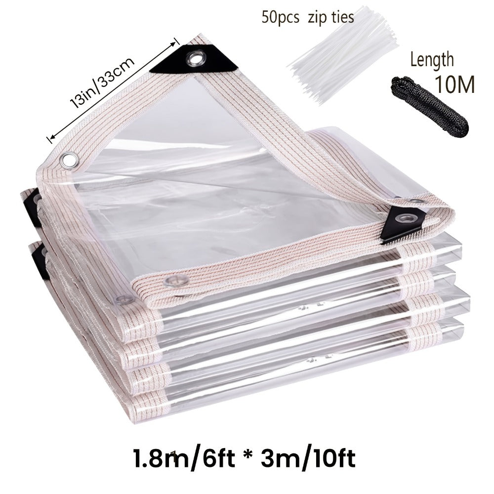 Clear Waterproof Tarp Heavy Duty Transparent PE Tarpaulin with Grommets ¨C Rainproof Cover for Porch Canopy Henhouse Plant Camping & Outdoor Garden, Multi-Size