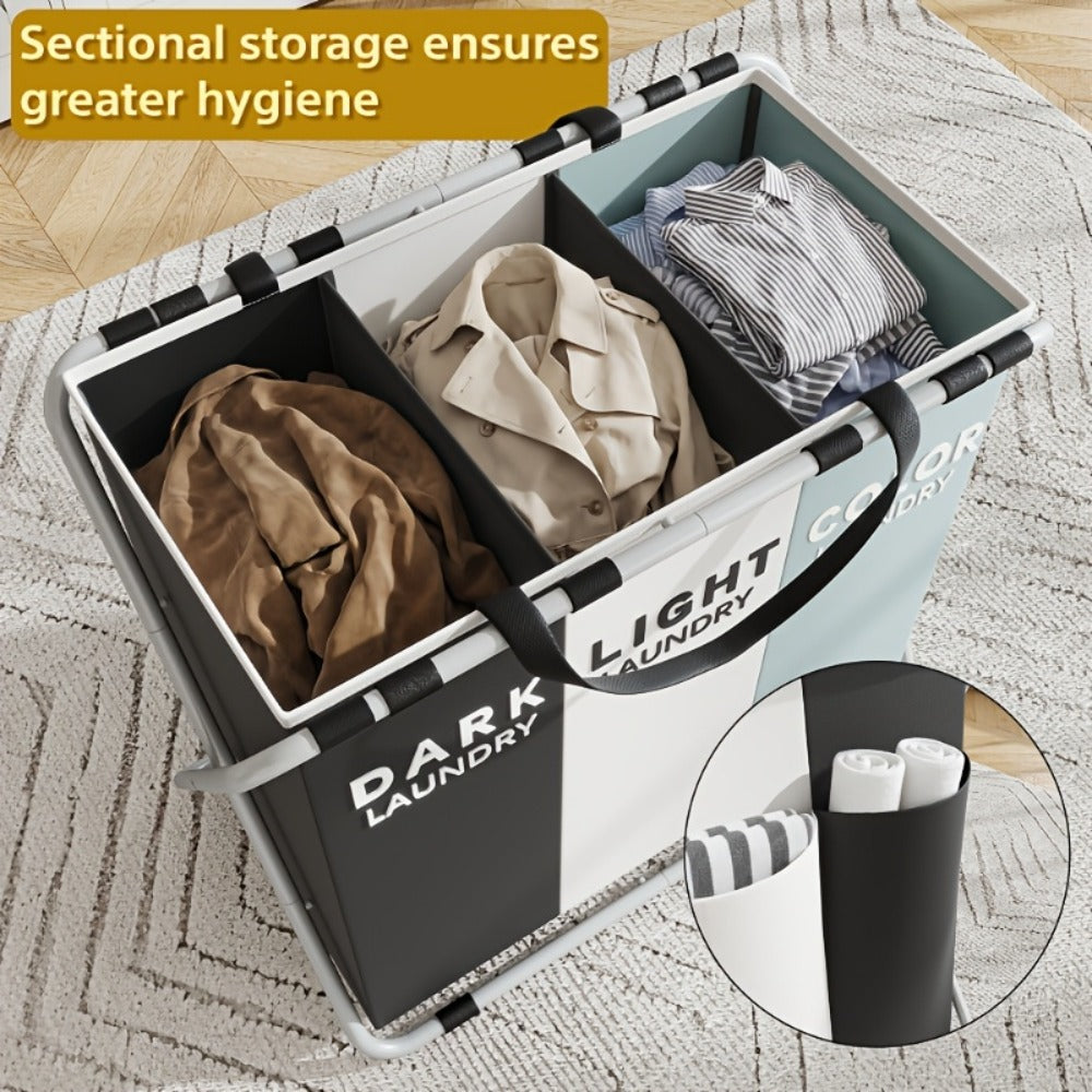 Large Laundry Hamper Basket with Handles - Collapsible Fabric Clothes Hamper, Water-Resistant Liner, Multi-Grid Design for Bedroom, Bathroom & College Dorm