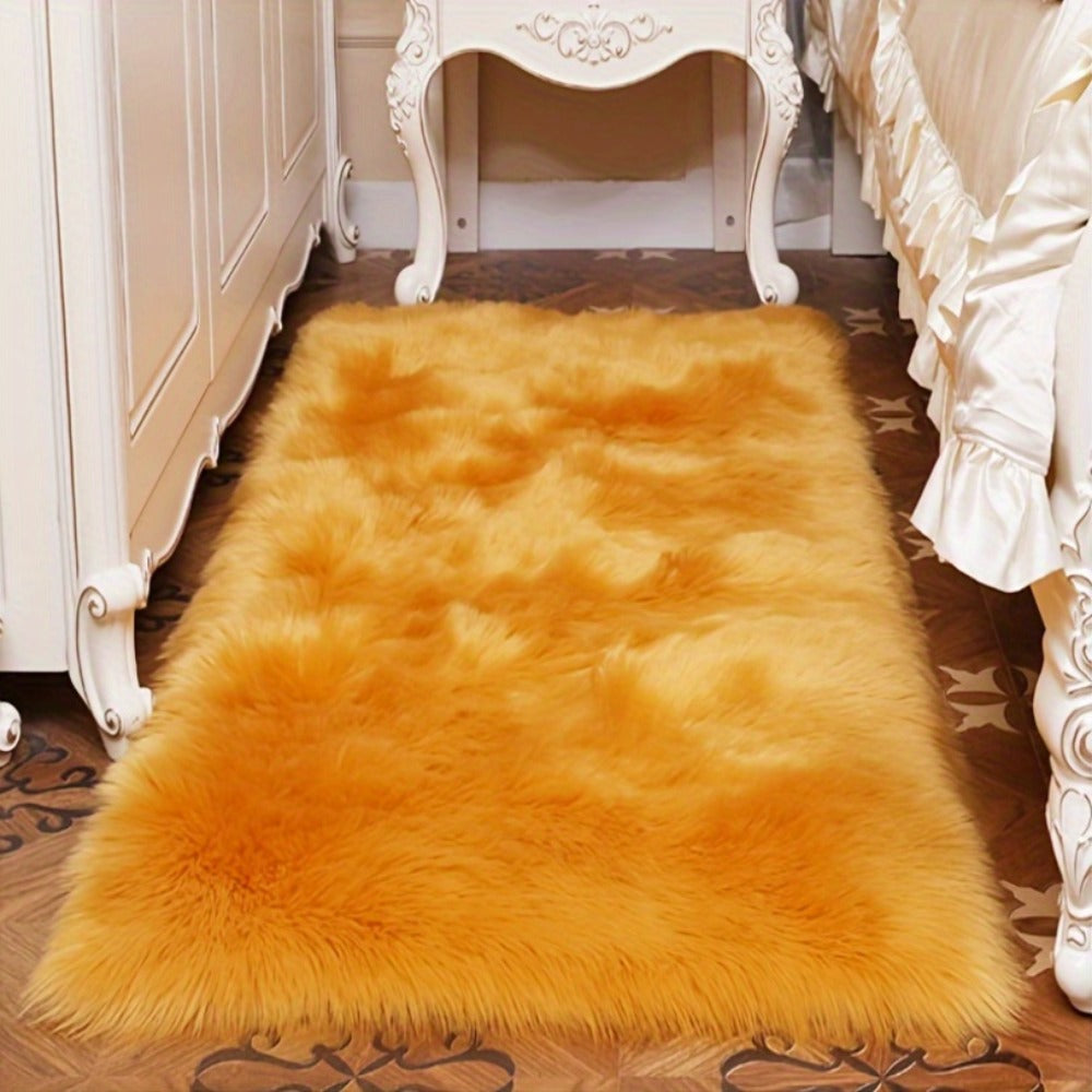 Plush Imitation Wool Area Rug Soft Bedroom Floor Mat Living Room Carpet Bay Window Blanket Non-Slip Home Decor