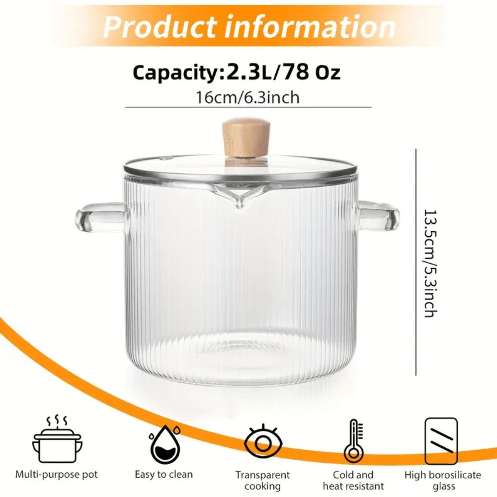 Borosilicate Glass Pot with Lid, Stovetop & Induction Safe, Dishwasher Safe, Heat-Resistant Glass Cookware for Soups, Milk, Baby Food & Noodles, Small 60.87oz & Large 77.77oz, Home & Restaurant