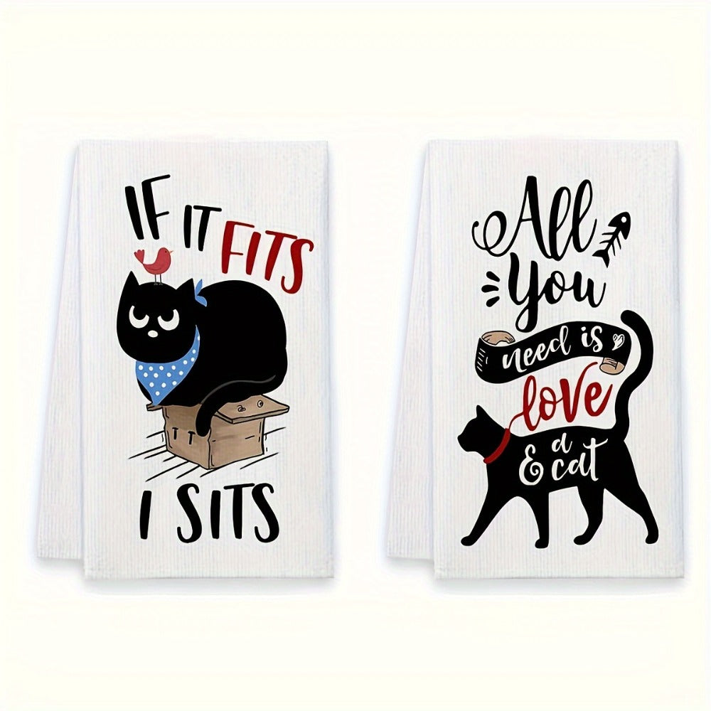 Cat Kitchen Dish Towels 4pcs ¨C Funny Cat Tea Towels for Cat Lovers, Housewarming Gift, Cute Knit Fabric Hand Towels 16x24 Inch