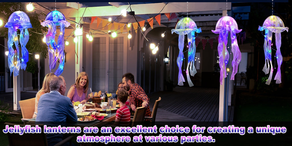 Jellyfish Lantern Party Decorations 5 Pack ¨C Colorful Translucent Ribbon Hanging Lights for Halloween Christmas Wedding Birthday, Indoor Outdoor Festive Event Decor (Crystal Ribbon / Set)