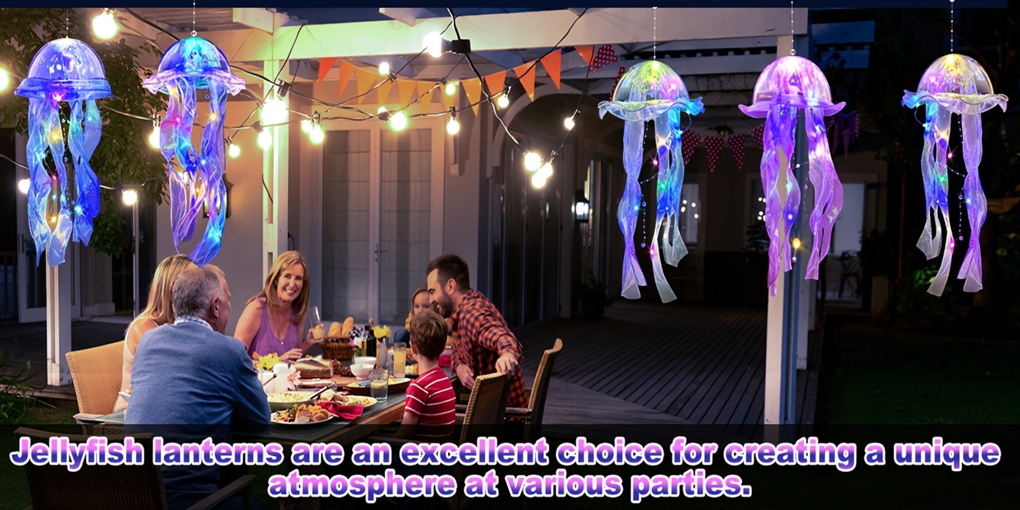 Jellyfish Lantern Party Decorations 5 Pack ¨C Colorful Translucent Ribbon Hanging Lights for Halloween Christmas Wedding Birthday, Indoor Outdoor Festive Event Decor (Crystal Ribbon / Set)