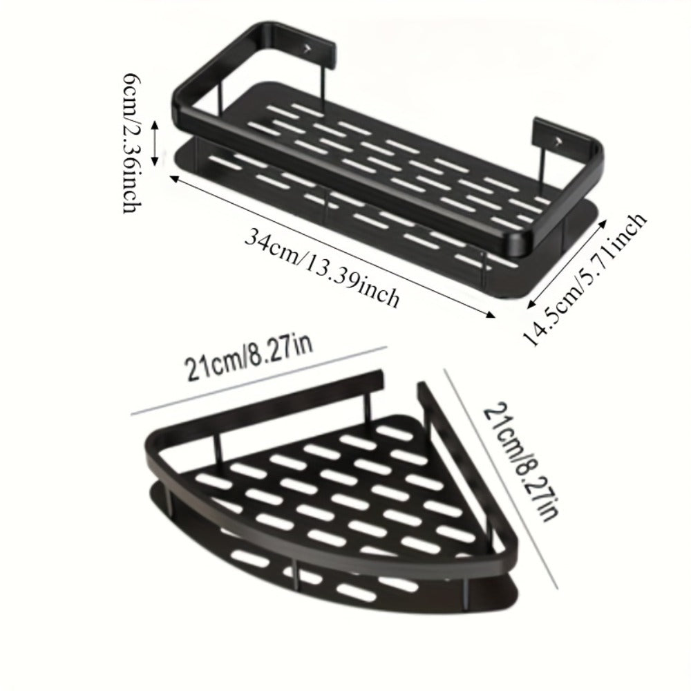 Shower Caddy Wall Mounted Stainless Steel 2-Pack - Rust-Resistant 2-Tier Bathroom Shelf Organizer, Corner Storage Rack for Shower Bathtub Accessories, Space-Saving Bathroom Caddy - Black & Silver