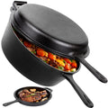 Cast Iron Dutch Oven & Frying Pan Set ¨C Pre-Seasoned 2-in-1 Cookware, Deep Pan + Skillet for Stovetop, Induction, Oven, BBQ & Outdoor Cooking, Multi-Purpose Pots and Pans Set