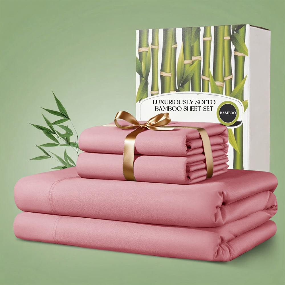 Bamboo Bed Sheet Set 4pcs 2200TC Deep Pocket Cooling Fitted Sheets ¨C Ultra Soft, Breathable, Shrink & Wrinkle Resistant