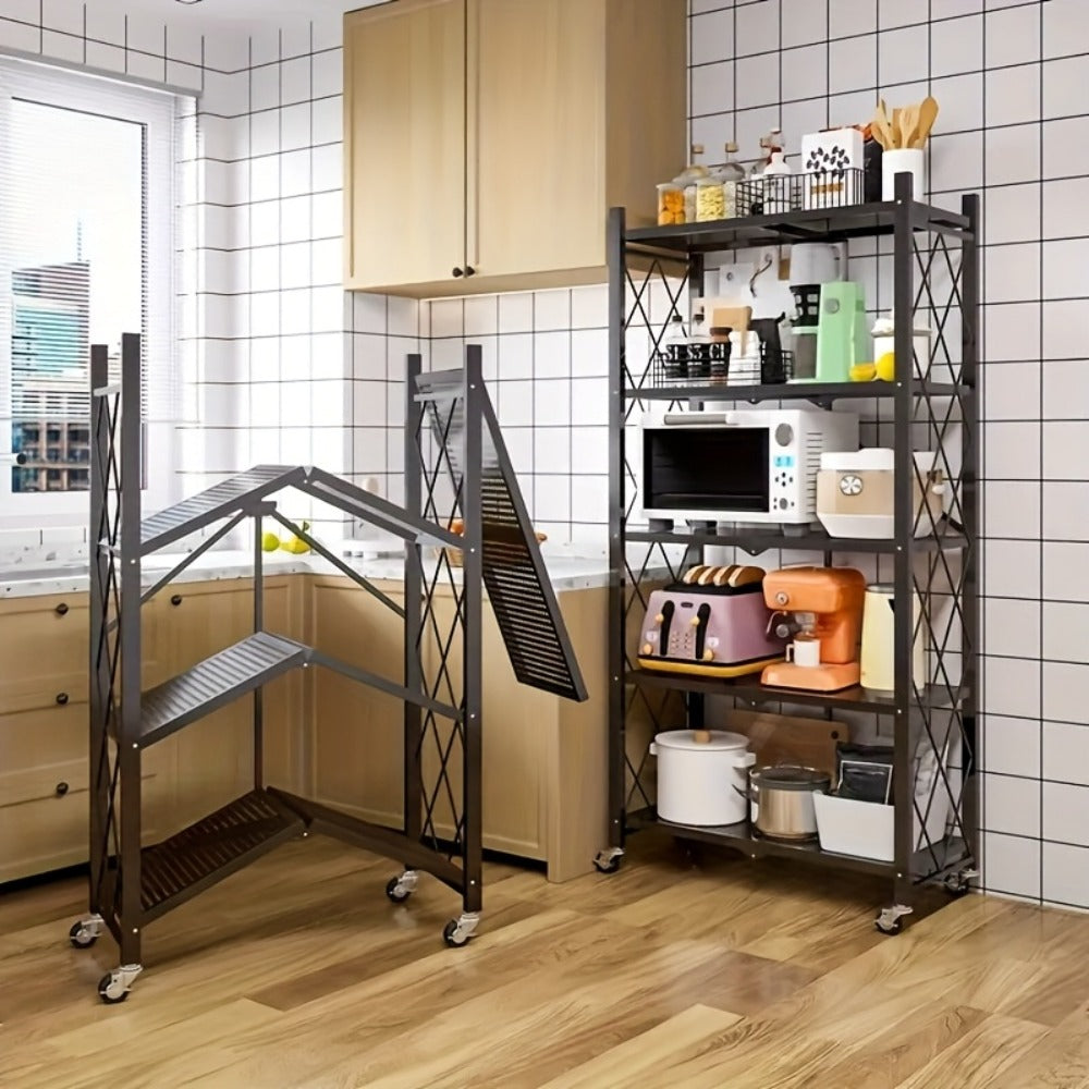 Rolling Storage Rack with Wheels ¨C 3, 4 or 5 Tier Portable Movable Shelving Unit, No Assembly Required, Large Capacity Floor Storage Shelf for Garage, Balcony, Camping, Outdoor & Commercial Use