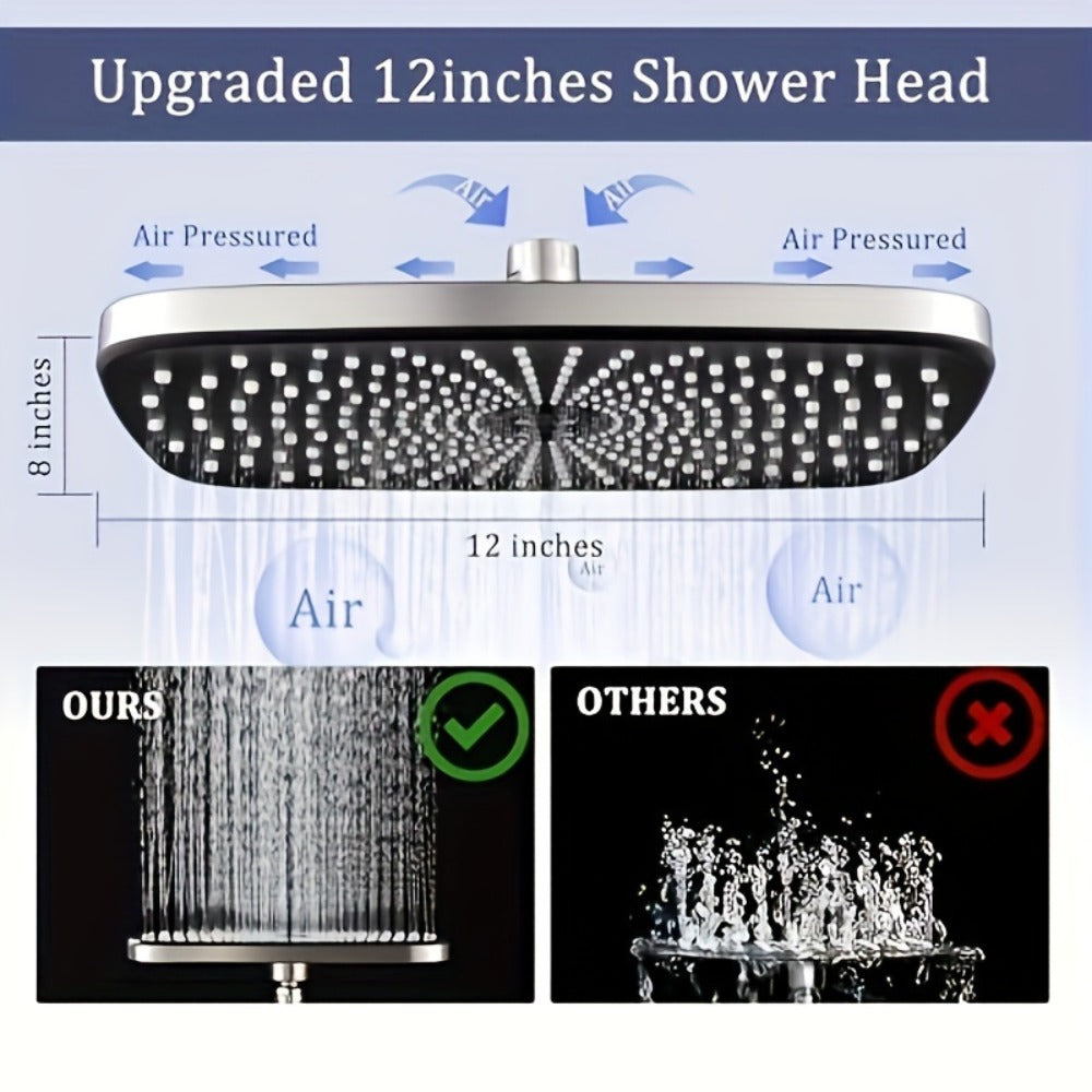 Rain Shower Head with Handheld Combo 12 Inch High Pressure Rainfall Showerhead Set ¨C 4-Function Spray, 3-Way Diverter, 2-Stage Extension Arm & 71¡± Hose, Matte Black / Chrome / Brushed Nickel