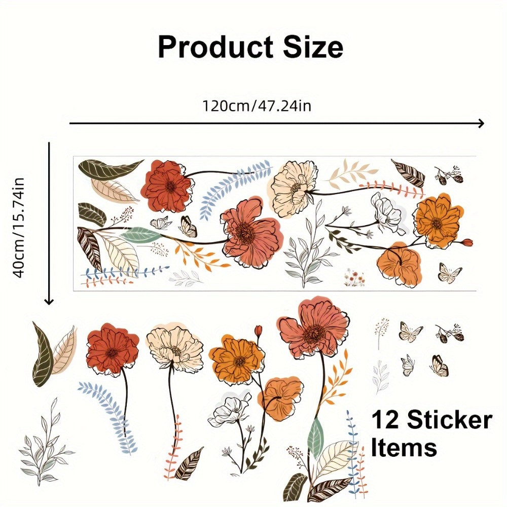 Bohemian Floral Wall Decals Self-Adhesive Wildflower Stickers for Living Room Bedroom TV Wall Art Decor ¨C Flowers & Fruits Peel and Stick Removable Wall Stickers Home Decoration