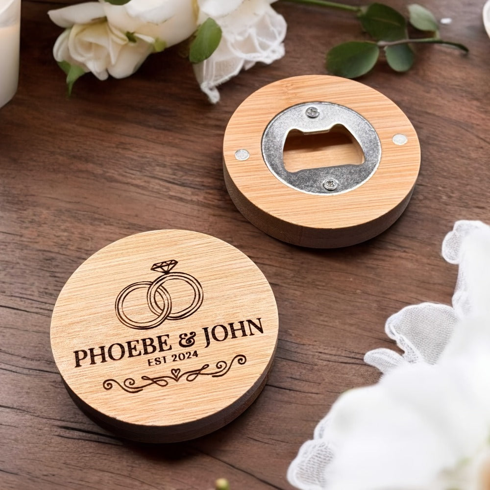 Bamboo Magnetic Bottle Opener Bulk 20 40 80 160 Pack - Round Fridge Magnet Blank Bottle Opener for Wedding Favors Party Gifts Kitchen Decor | Customizable DIY Guest Favors Bridal Shower