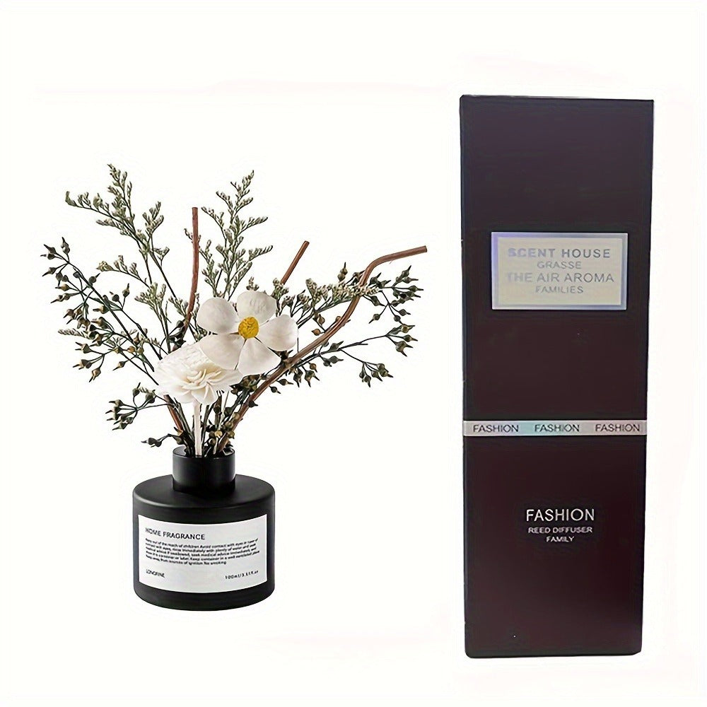 Reed Diffuser with Real Flowers & Essential Oil - Long-Lasting Home Fragrance Scent Sticks for Bedroom Bathroom Living Room, Jasmine Gardenia Sandalwood Citrus