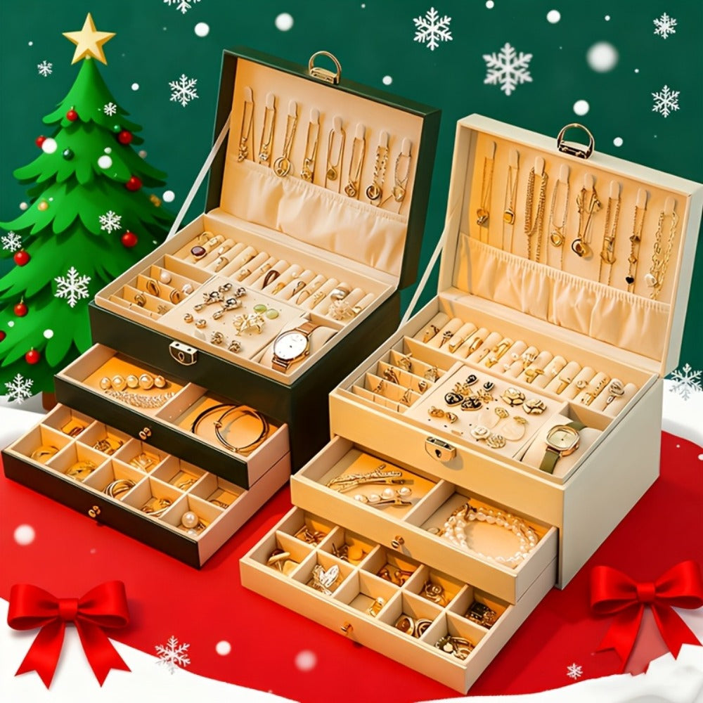 Jewelry Box Large Capacity Vintage Gold Organizer for Necklaces Earrings Bracelets Rings Studs Gift for Women Mom Christmas Holiday