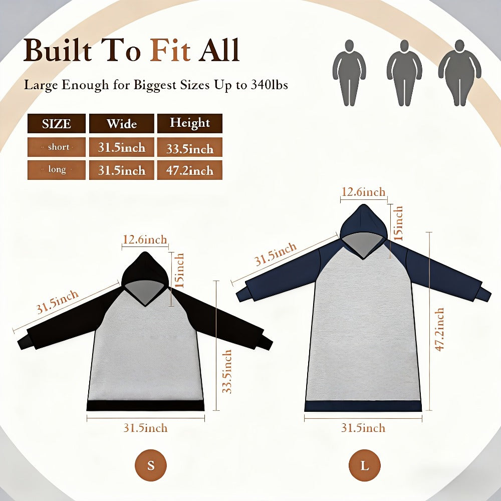 Wearable Blanket Hoodie ¨C Oversized Flannel Sweatshirt Blanket with Pockets for Women & Men, 450-500gsm Thick Warm Winter Cozy