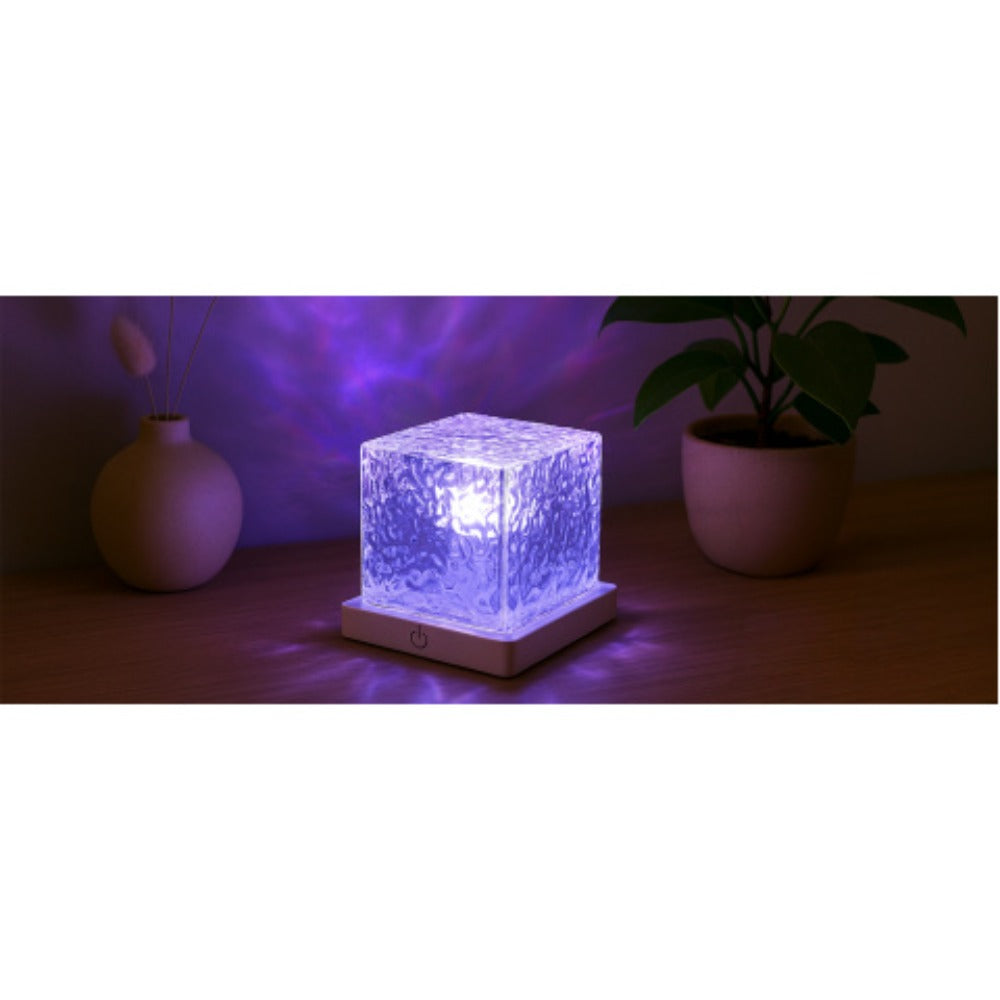 RGB Night Light Rechargeable 16-Color Ocean Wave Projection Lamp - Rotating Flame Water Ripple Remote Dimming for Bedroom Bar Restaurant Display Cabinet Decor