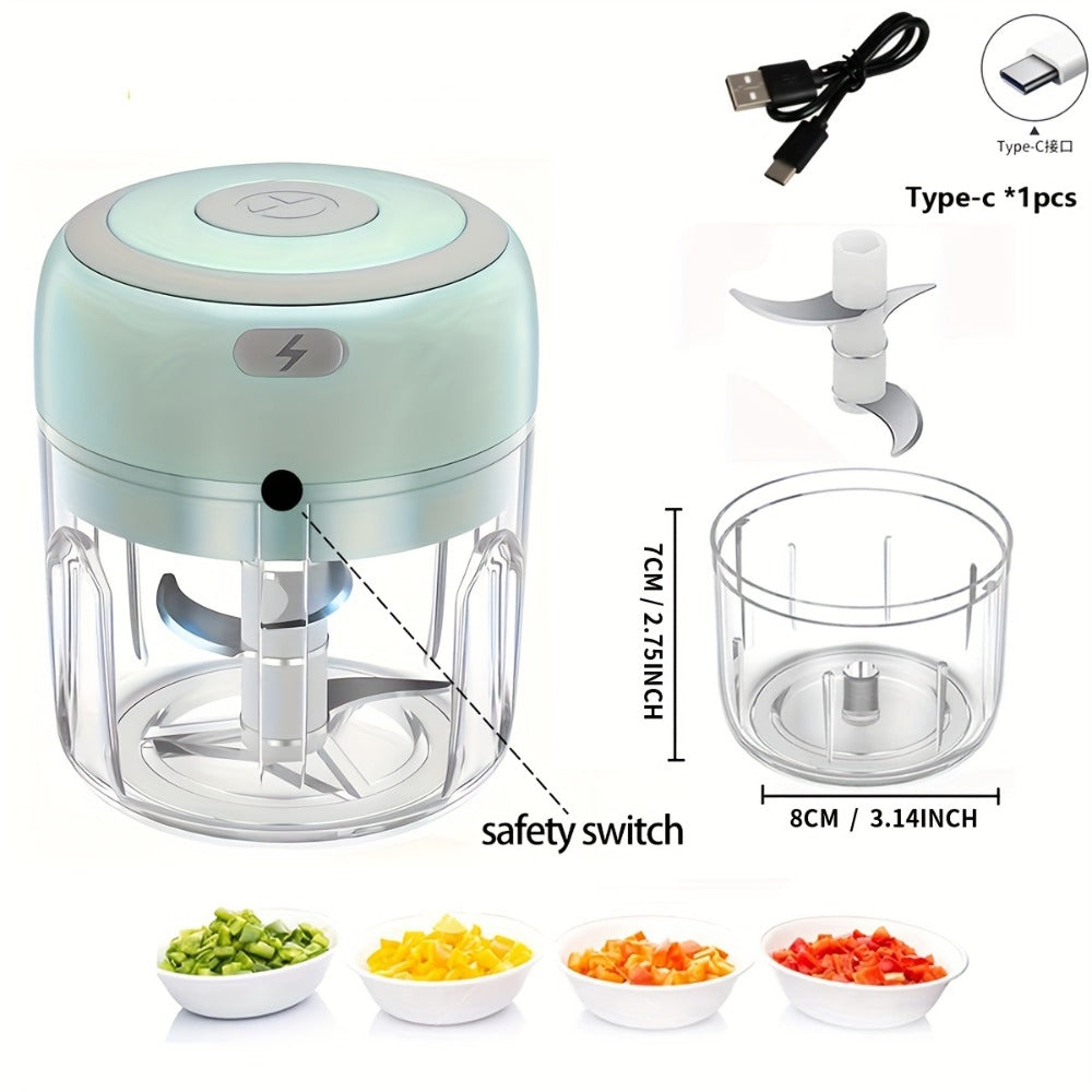 Mini Electric Garlic Chopper USB Rechargeable - Electric Food Chopper & Masher, Portable Garlic Crusher for Meat, Onion, Ginger & Herbs, 250ML / 8.45oz Kitchen Gadget in White, Green & Pink